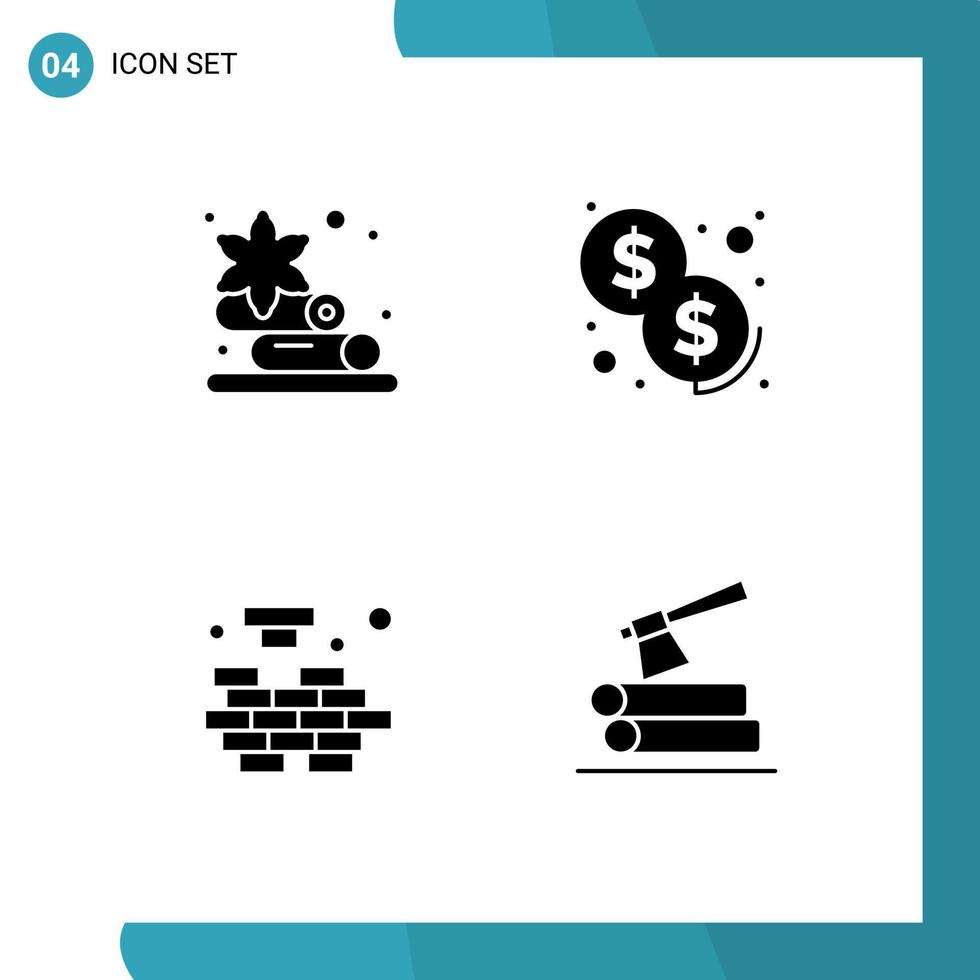 interface mobile glyphe solide ensemble de 4 pictogrammes d'éléments de conception vectoriels modifiables de journal de logique de trésorerie de résolution de serviettes vecteur