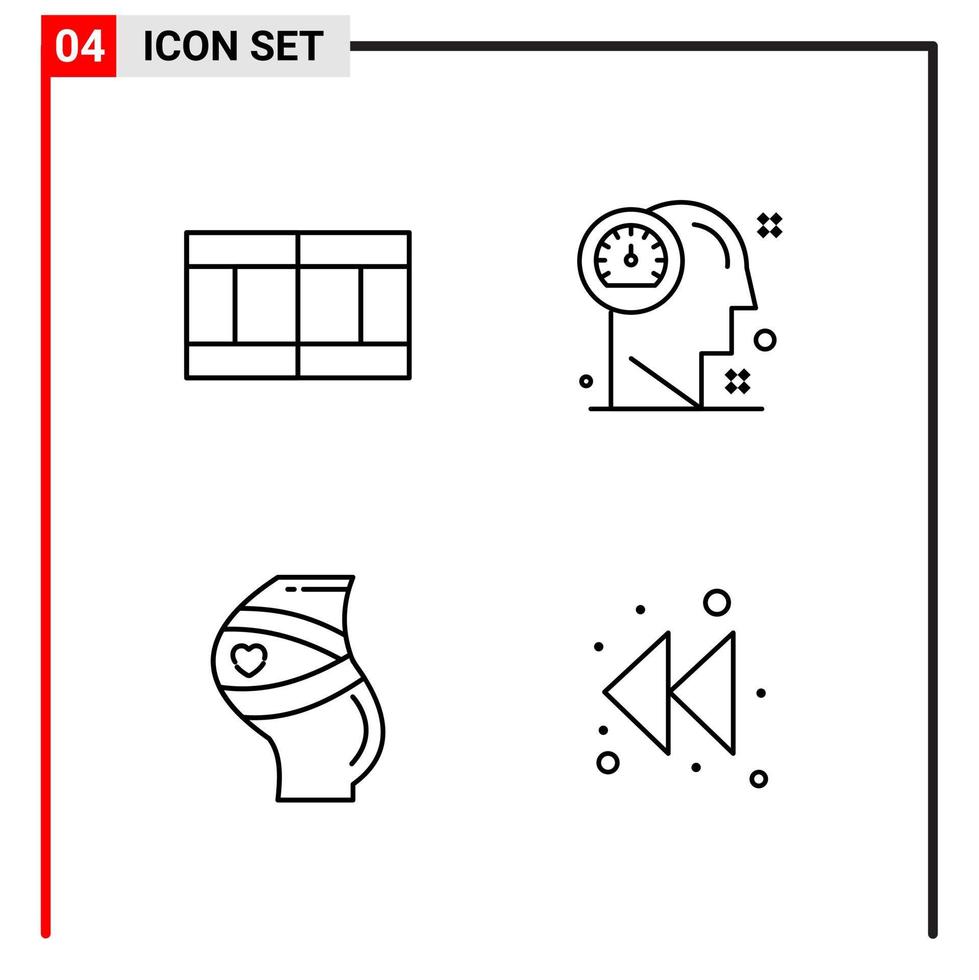 4 icônes générales pour la conception de sites Web d'impression et d'applications mobiles 4 signes de symboles de contour isolés sur fond blanc 4 pack d'icônes fond de vecteur d'icône noire créative