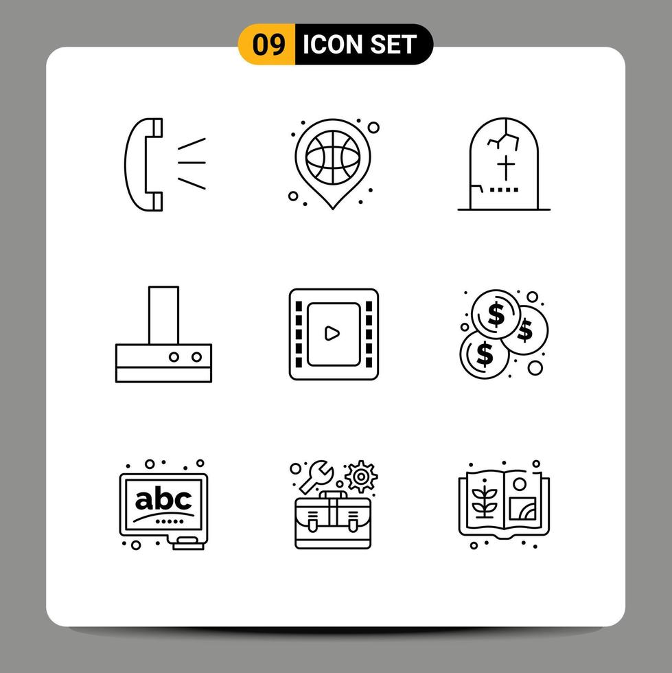 pack d'icônes vectorielles stock de 9 signes et symboles de ligne pour les éléments de conception vectoriels modifiables d'horreur de ventilateur de bande cienma vecteur
