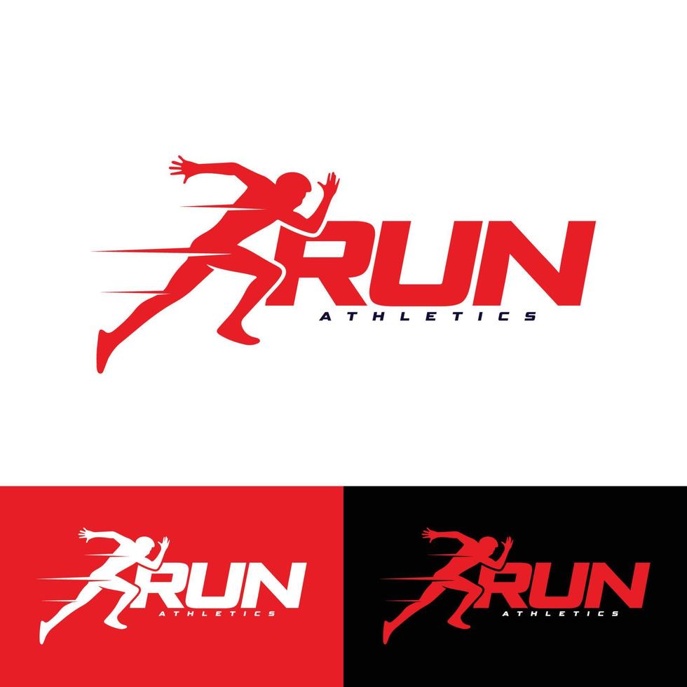 conceptions de logo de sport d'homme en cours d'exécution, modèle de logo de marathon, club de course ou logo de sprint de fitness de club de sport vecteur