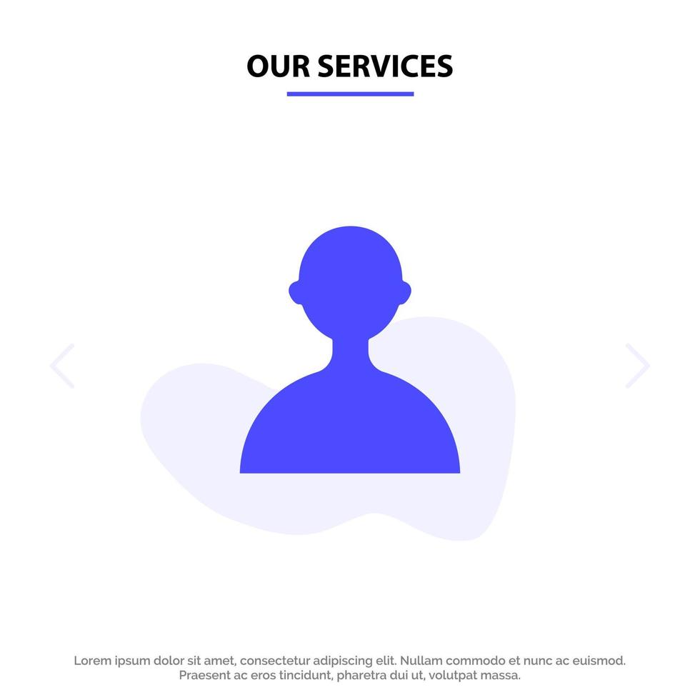 nos services avatar utilisateur icône de glyphe solide de base modèle de carte web vecteur