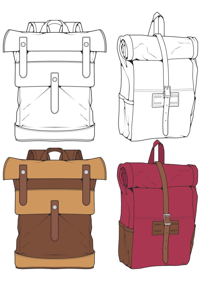 ensemble d'illustration de sacs à dos de vecteur. sacs à dos pour étudiants, voyageurs et touristes. vecteur