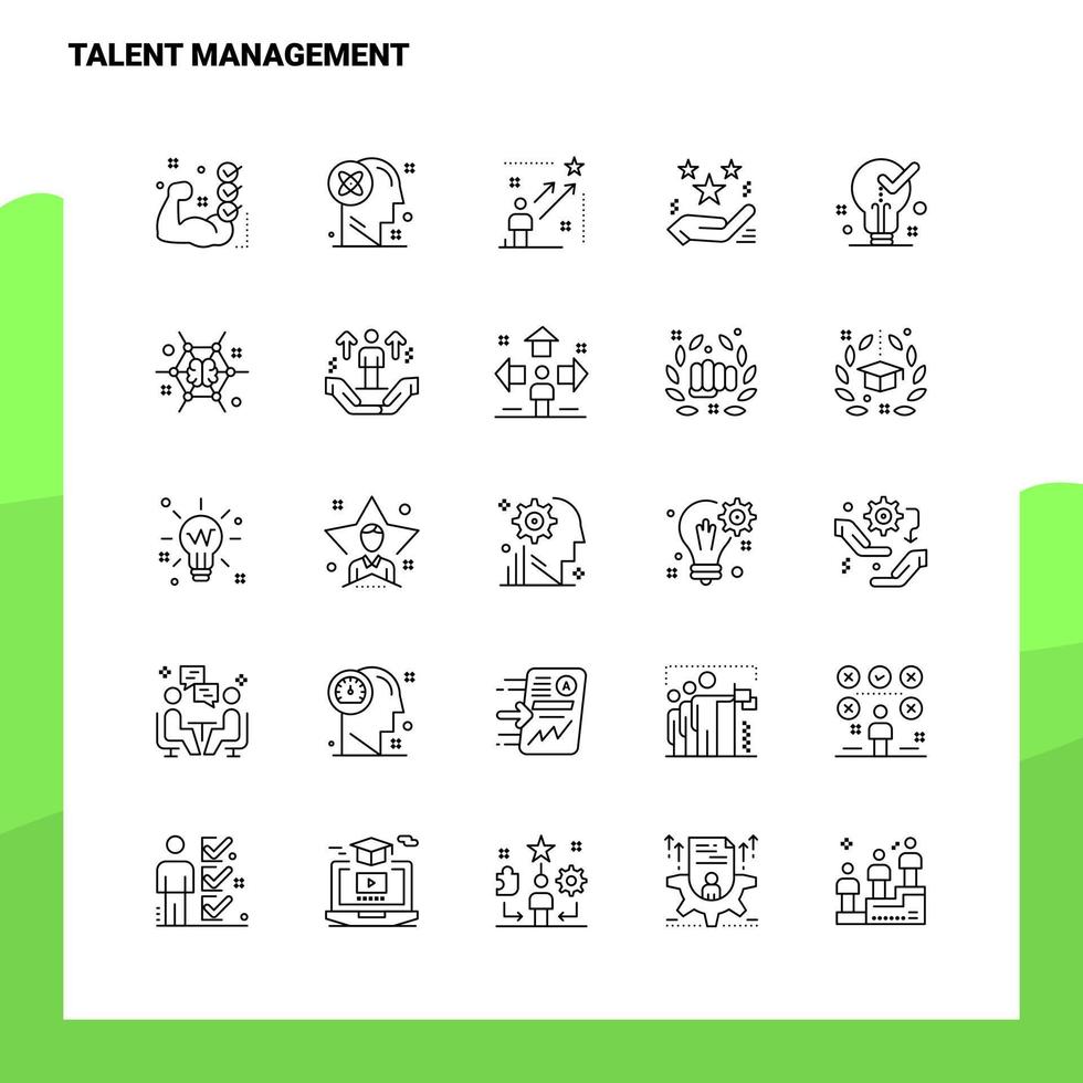 ensemble d'icônes de ligne de gestion des talents ensemble 25 icônes conception de style minimalisme vectoriel icônes noires définies pack de pictogrammes linéaires