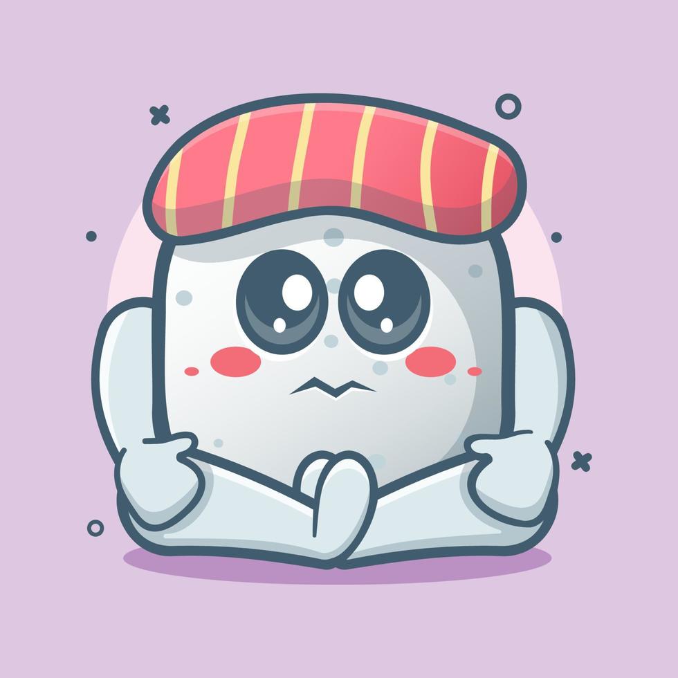 mascotte de personnage de nourriture de sushi mignon avec une expression triste dessin animé isolé dans un style plat vecteur