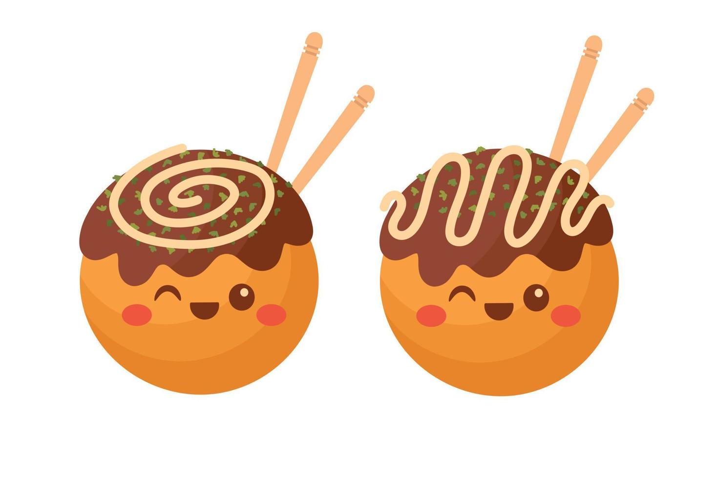 doodle clipart plat. takoyaki mignon, cuisine de rue asiatique. tous les objets sont repeints. vecteur