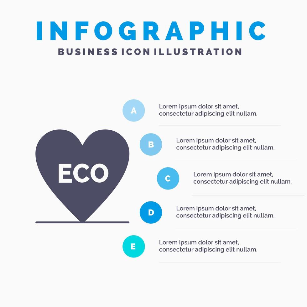 éco coeur amour environnement solide icône infographie 5 étapes présentation fond vecteur
