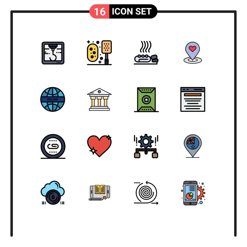 symboles d'icônes universels groupe de 16 lignes modernes remplies de couleurs plates d'éléments de conception de vecteur créatif modifiables de carte de chaleur de coeur d'internet