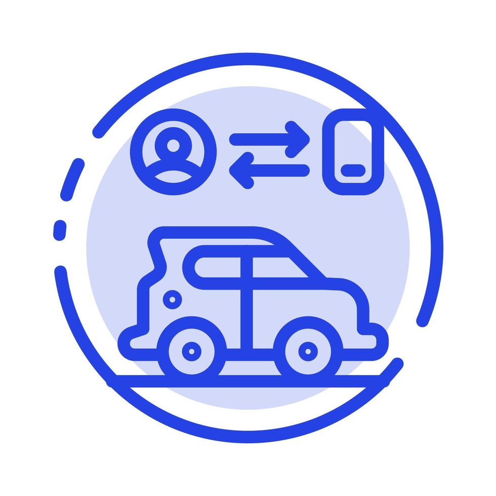 voiture transport homme technologie ligne pointillée bleue icône ligne vecteur