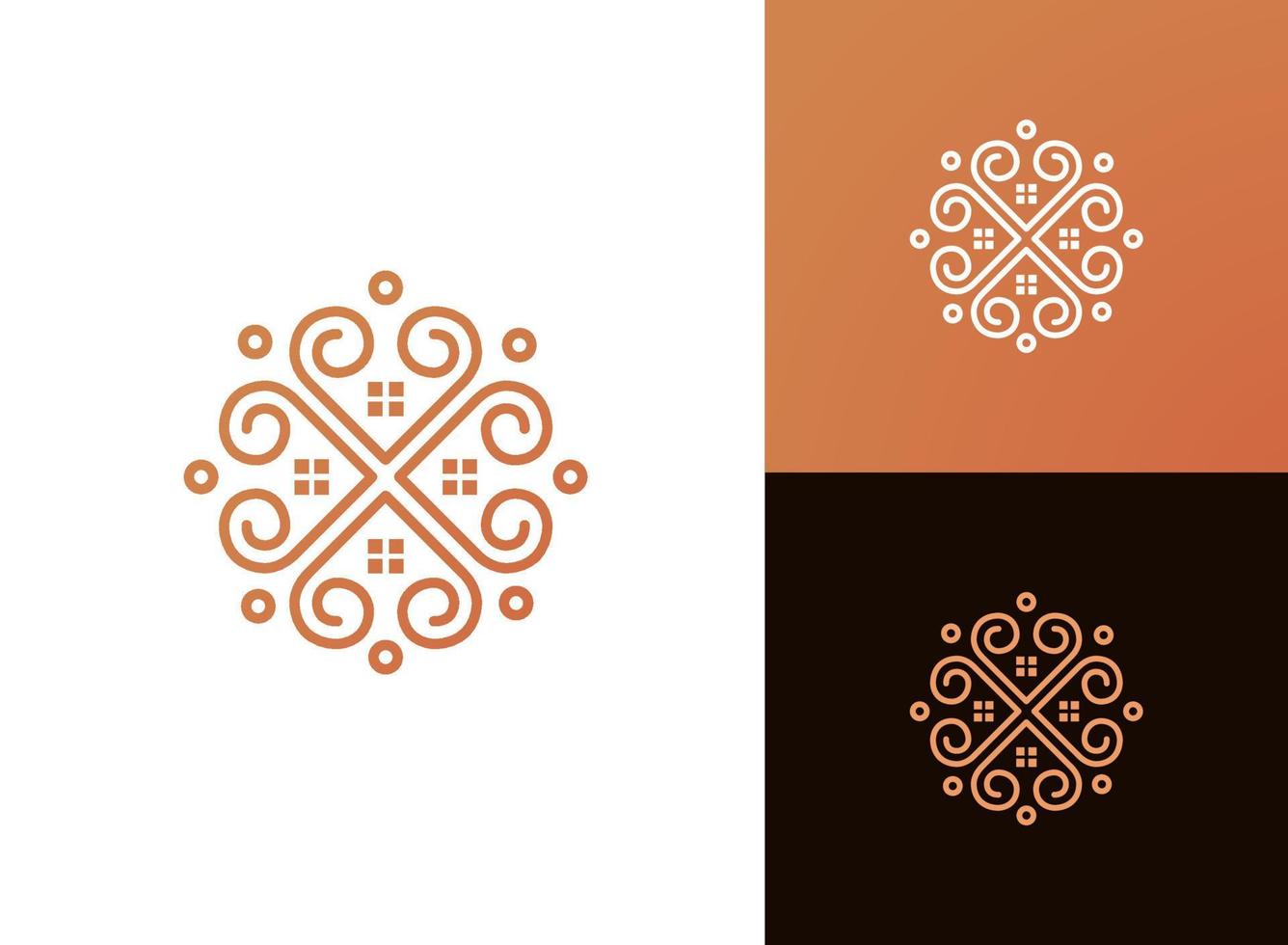 logo de ligne de mandala simple avec symbole de maison, création de logo d'ornement de luxe, concept de création de logo abstrait pour modèle vecteur