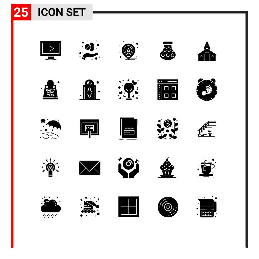 25 pack de glyphes solides d'interface utilisateur de signes et symboles modernes de la construction d'éléments de conception vectoriels modifiables de pot d'eau de localisation pongal vecteur