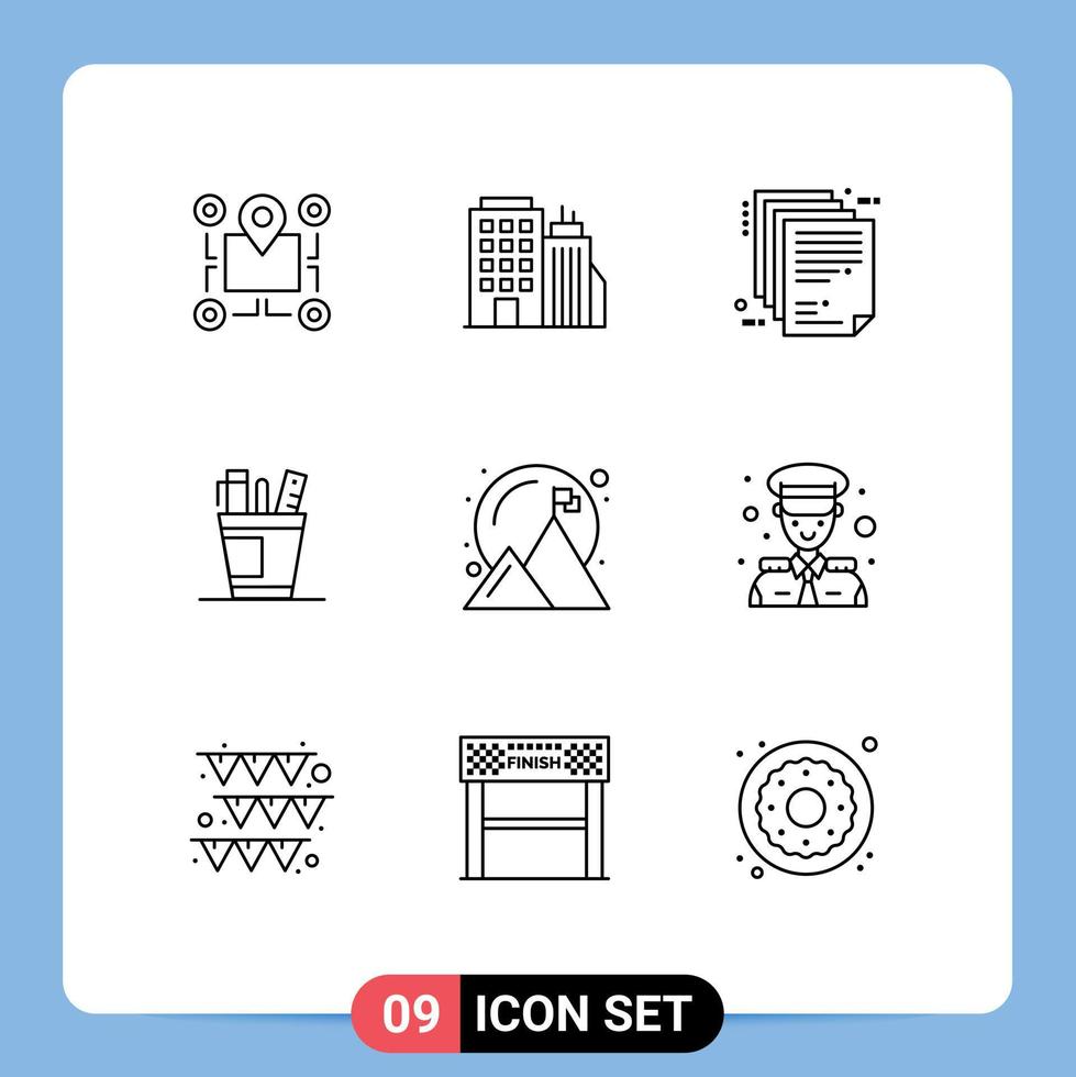 9 signes de contour universels symboles d'éléments de conception vectoriels modifiables de fichier de stylo de siège social de bureau d'organisateur vecteur