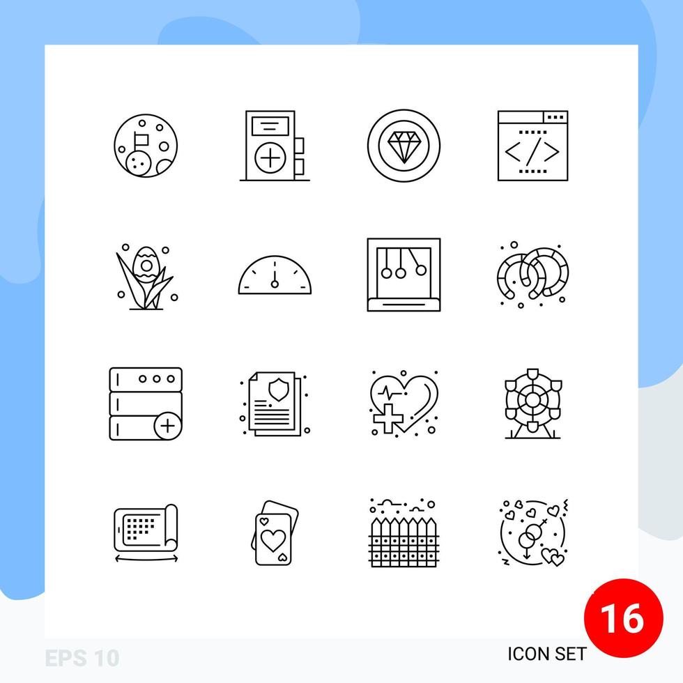 16 signes de contour universels symboles d'oeuf interface moteur de recherche médecine interface performance éléments de conception vectoriels modifiables vecteur