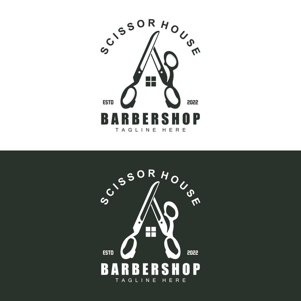 création de logo de ciseaux, vecteur de rasoir de salon de coiffure, illustration de marque de ciseaux de babershop