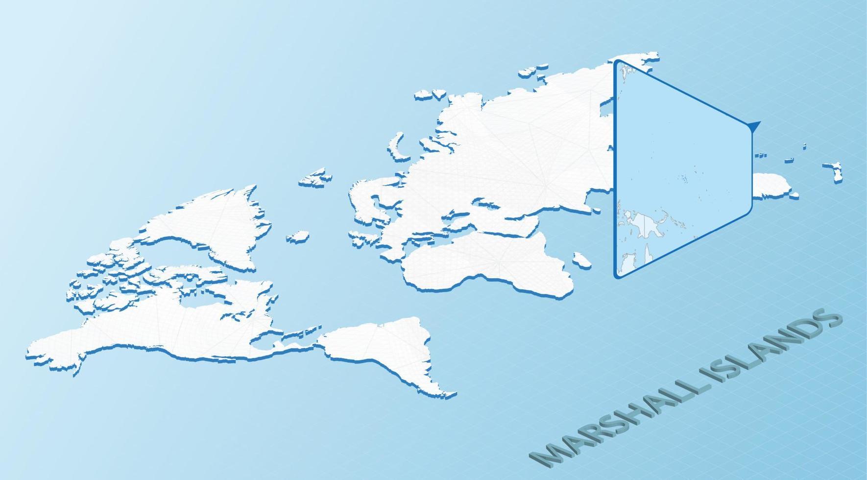 carte du monde en style isométrique avec carte détaillée des îles marshall. carte des îles marshall bleu clair avec carte du monde abstraite. vecteur