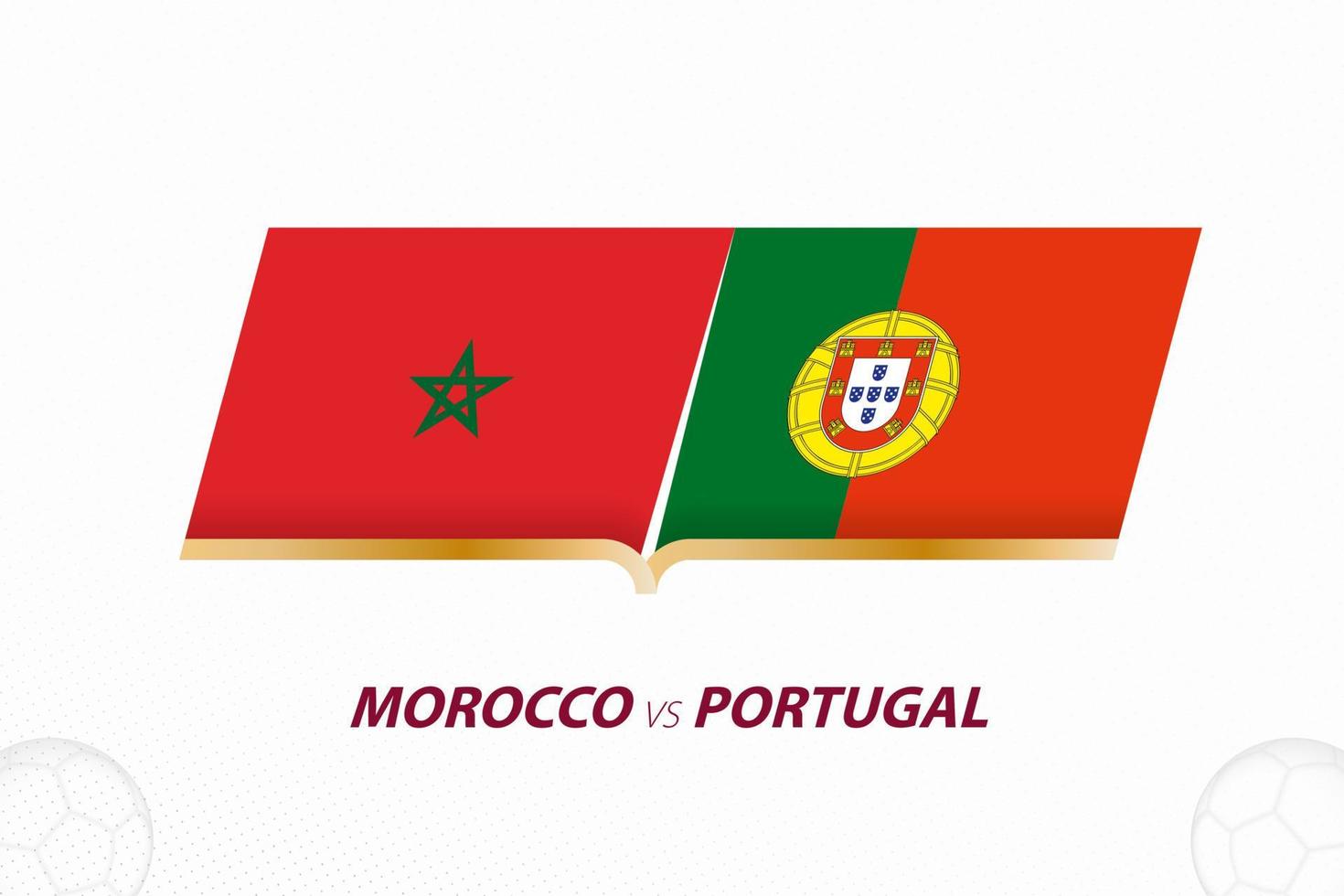 maroc vs portugal en compétition de football, quarts de finale. versus icône sur fond de football. vecteur