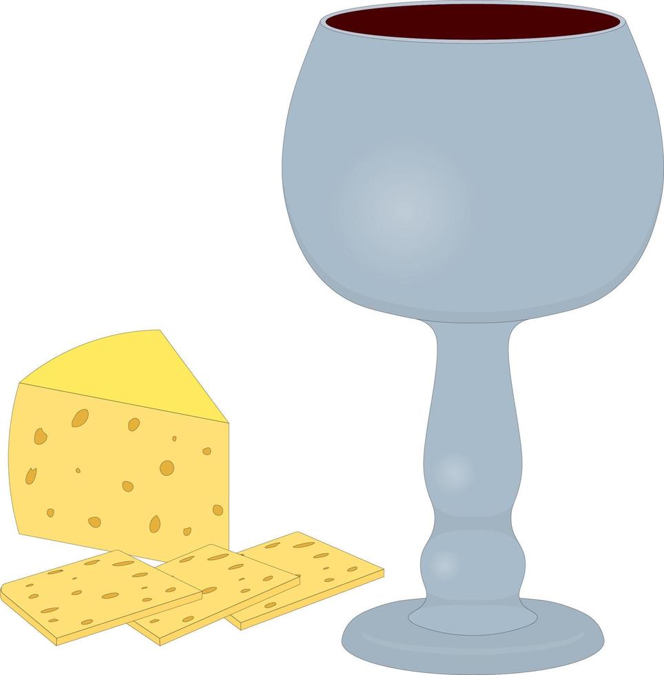 gobelet argenté à l'ancienne de vin rouge avec des tranches d'illustration vectorielle de fromage vecteur