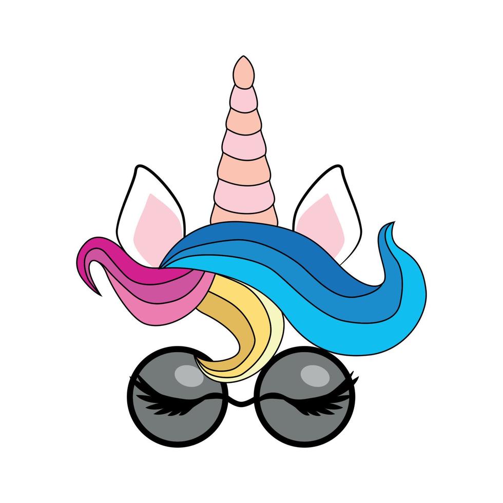 illustration d'un joli visage de licorne portant des lunettes de soleil vecteur