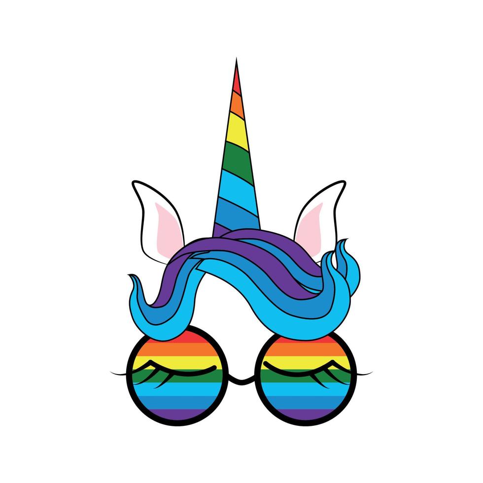 illustration d'un joli visage de licorne portant des lunettes de soleil vecteur