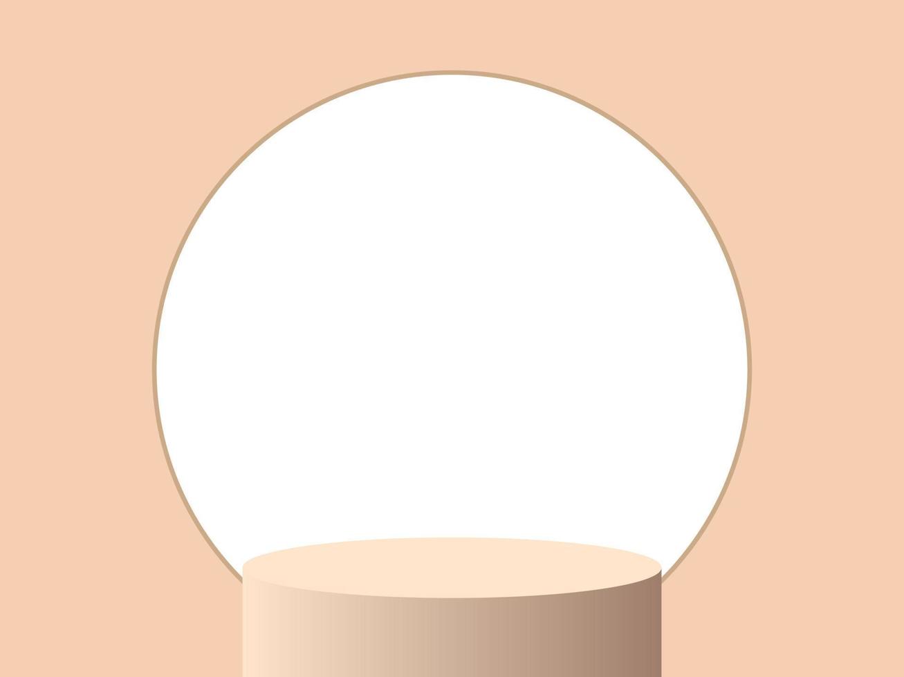 podium de piédestal de cylindre brun clair 3d réaliste avec fenêtre circulaire. scène minimale pour la présentation du produit. plate-forme de rendu vectoriel