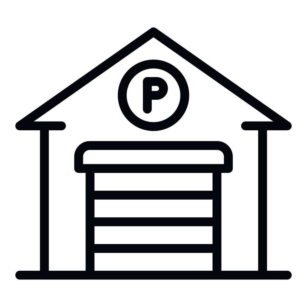 icône de stationnement de garage, style de contour vecteur