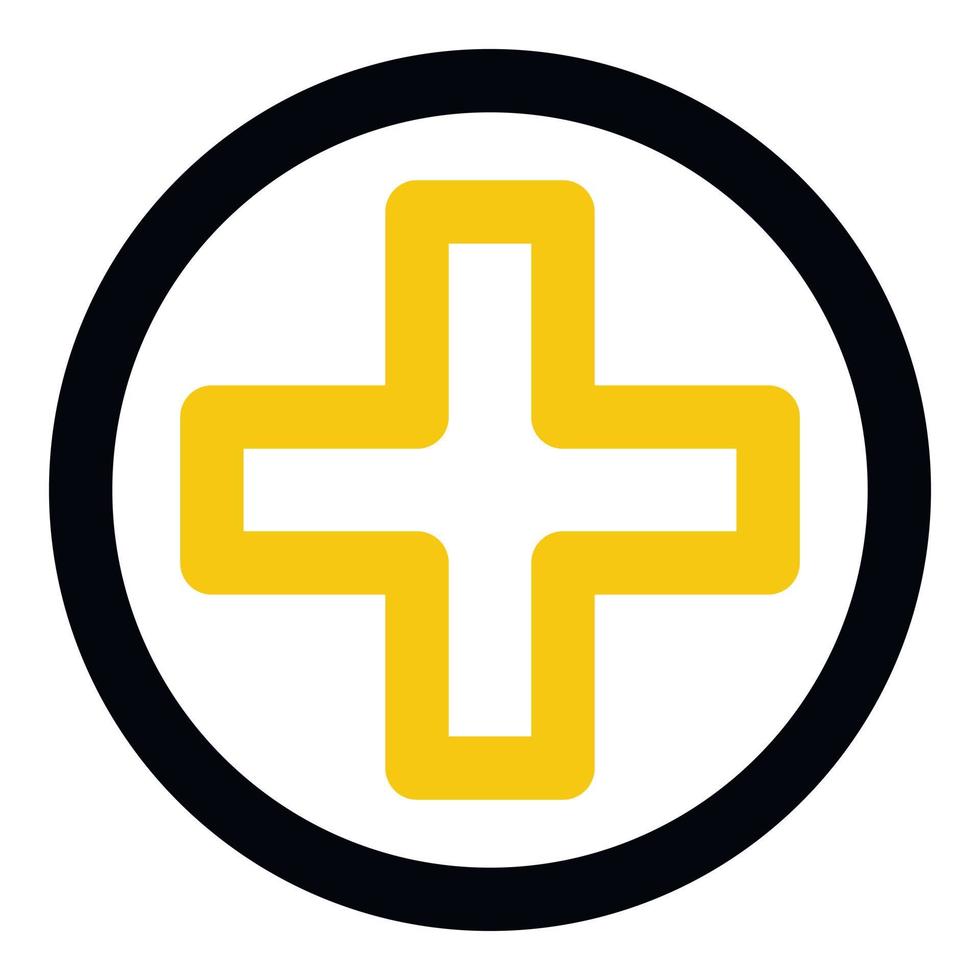 icône de croix médicale jaune, style de contour vecteur