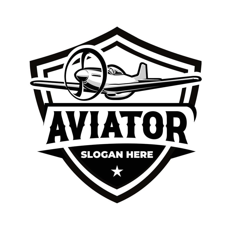 emblème de logo d'aviateur classique premium. vecteur d'avion avion de guerre isolé