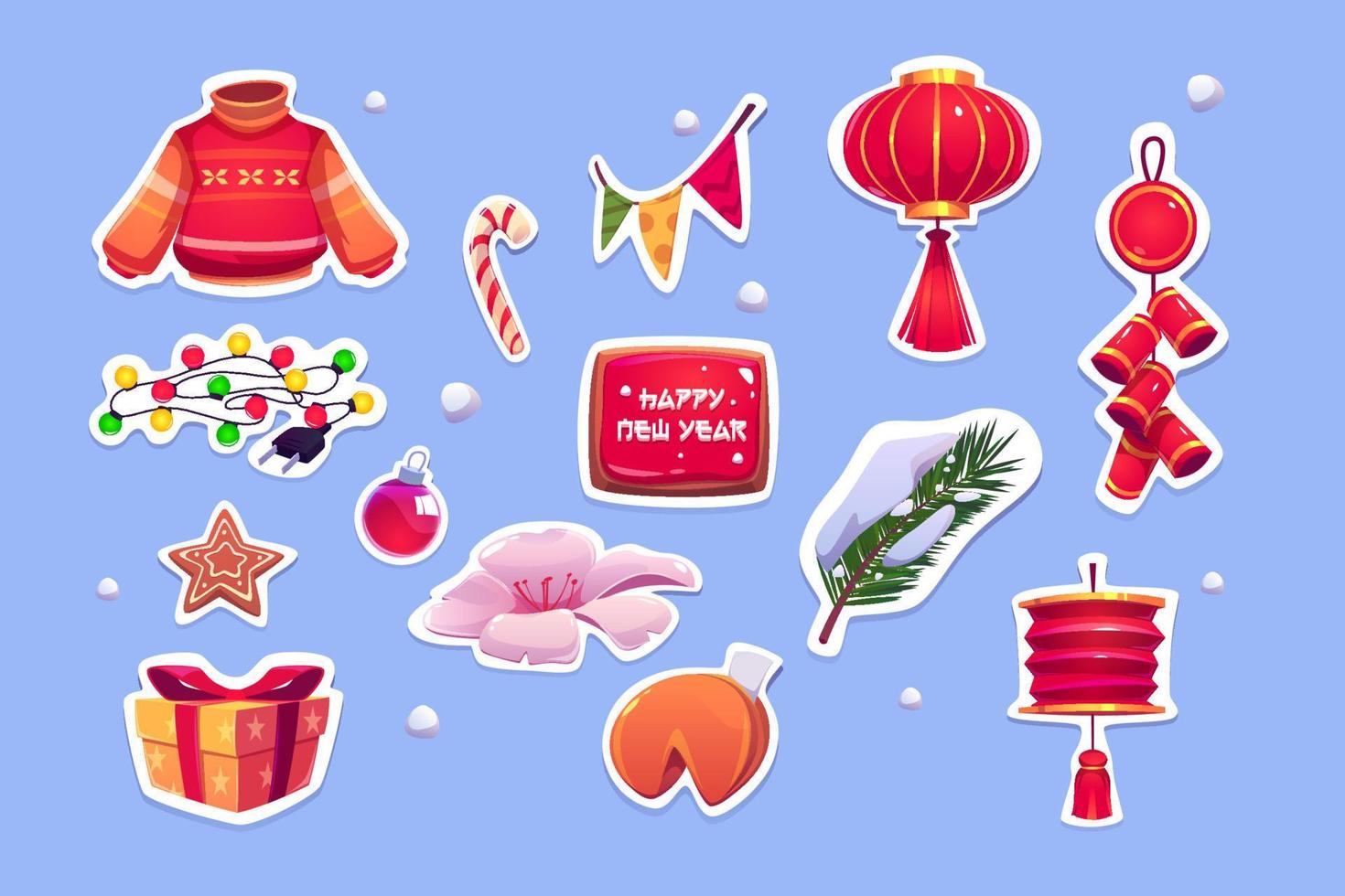 autocollants du nouvel an chinois avec lanterne rouge vecteur
