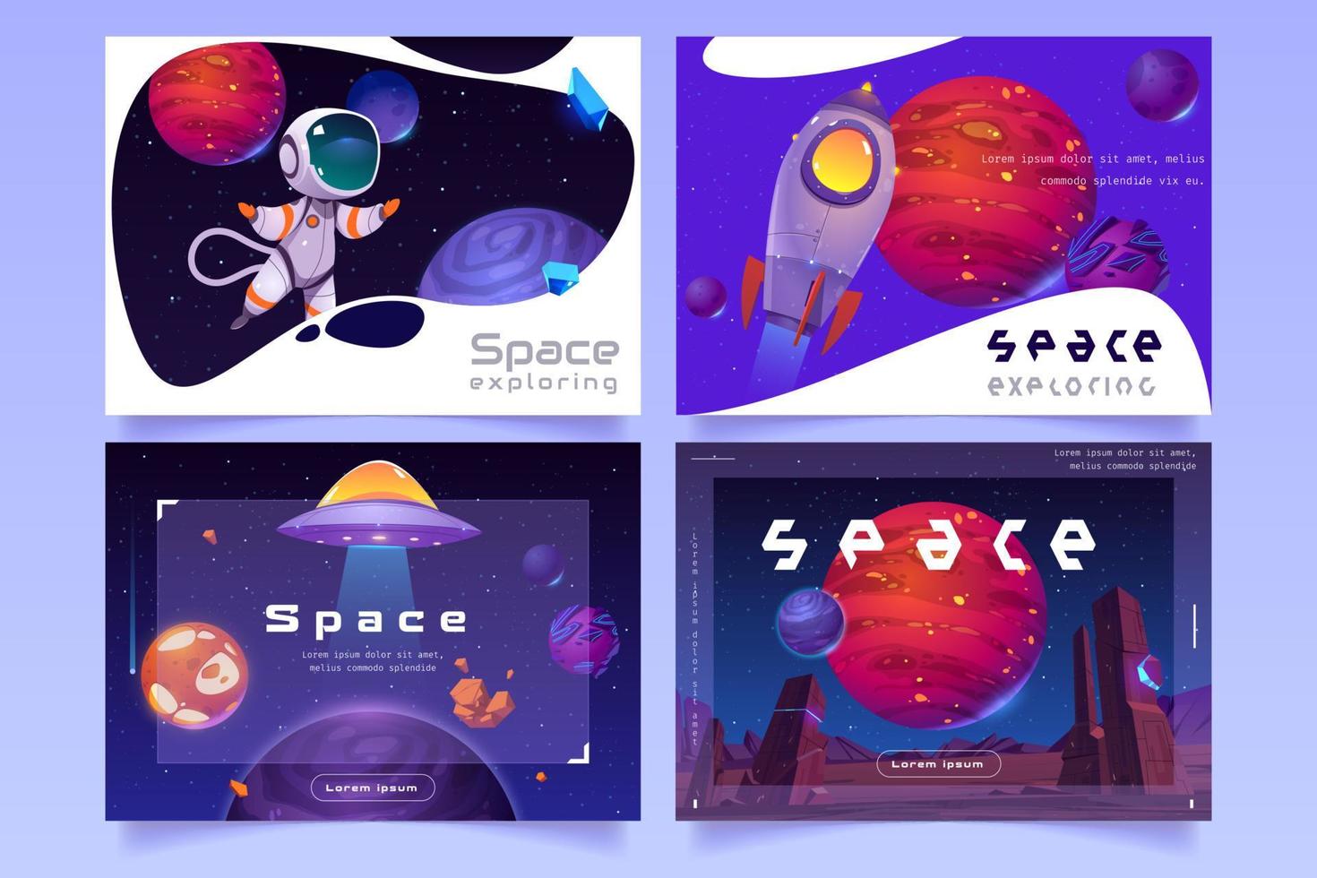 affiches d'exploration de l'espace avec fusée et astronaute vecteur