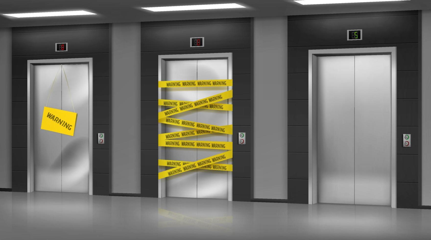 ascenseurs cassés fermés pour réparation ou entretien. vecteur