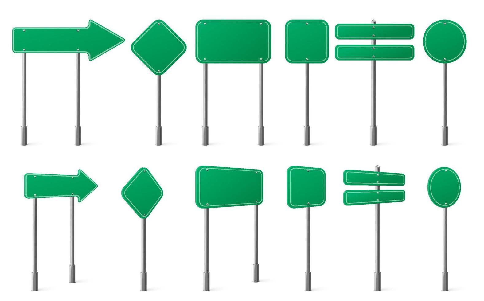 signalisation routière verte différentes formes sur poteau métallique vecteur