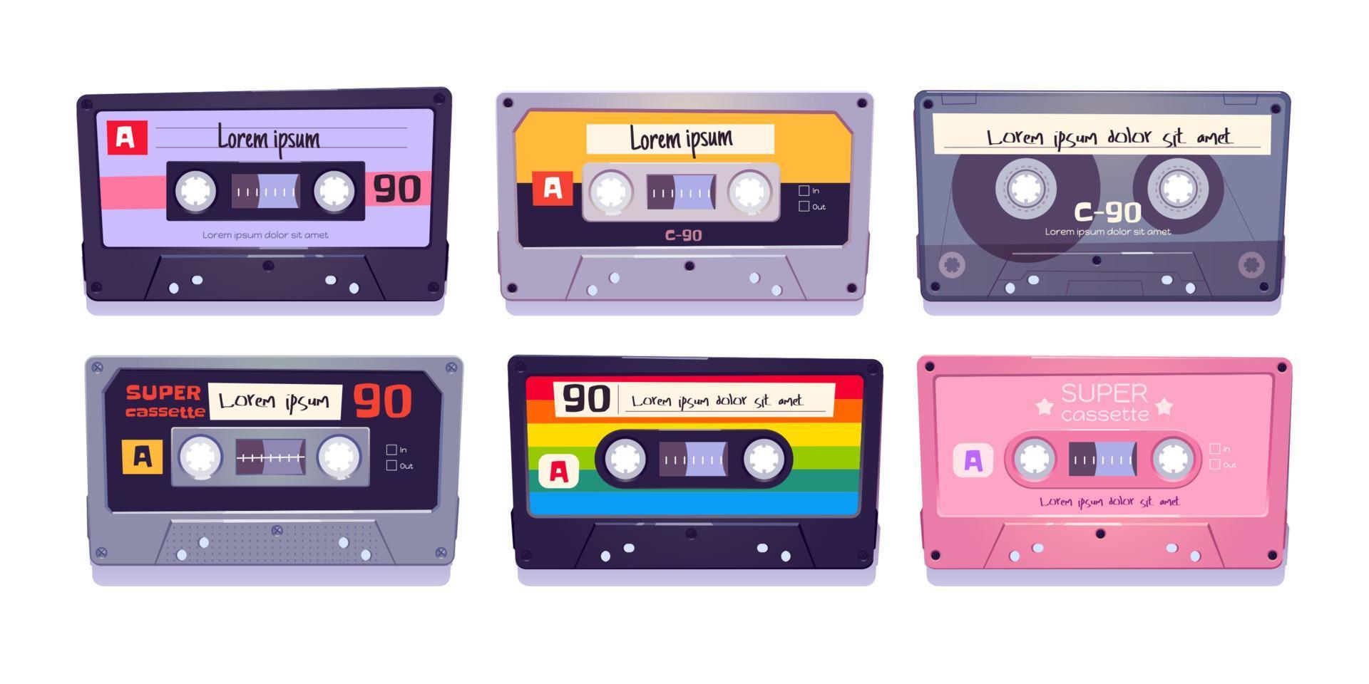 cassettes audio, cassettes rétro, stockage de supports musicaux vecteur
