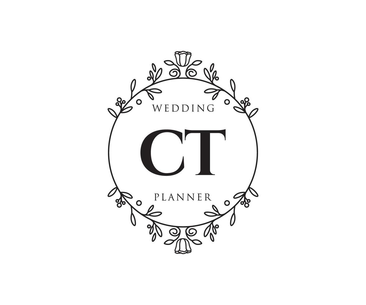 ct initiales lettre collection de logos de monogramme de mariage, modèles minimalistes et floraux modernes dessinés à la main pour cartes d'invitation, réservez la date, identité élégante pour restaurant, boutique, café en image vectorielle vecteur