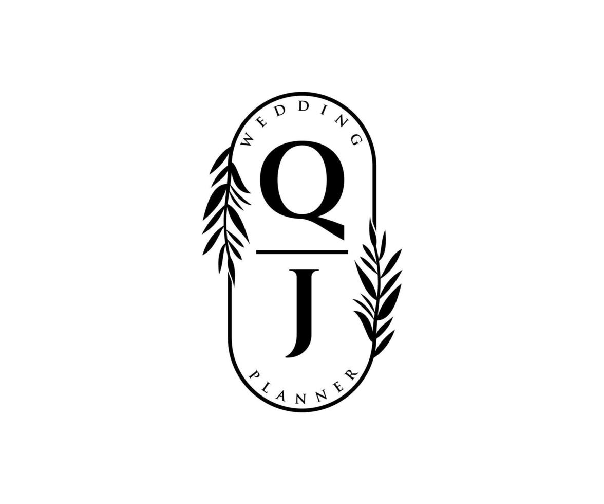 qj initiales lettre mariage monogramme logos collection, modèles minimalistes et floraux modernes dessinés à la main pour cartes d'invitation, réservez la date, identité élégante pour restaurant, boutique, café en image vectorielle vecteur