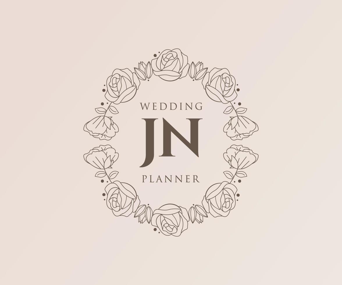 jn initiales lettre mariage monogramme logos collection, modèles minimalistes et floraux modernes dessinés à la main pour cartes d'invitation, réservez la date, identité élégante pour restaurant, boutique, café en image vectorielle vecteur