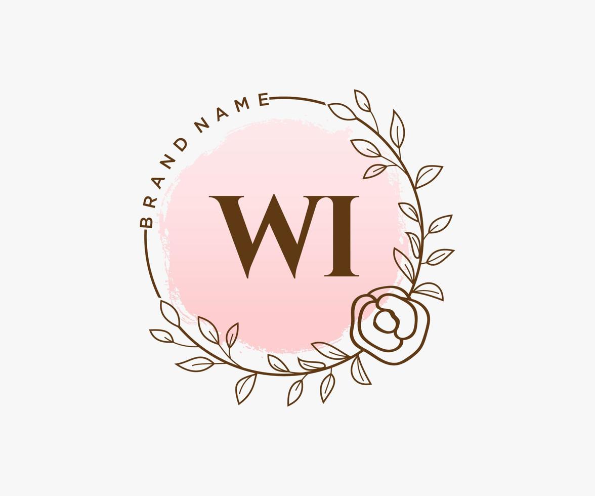 initiale wi logo féminin. utilisable pour les logos nature, salon, spa, cosmétique et beauté. élément de modèle de conception de logo vectoriel plat.