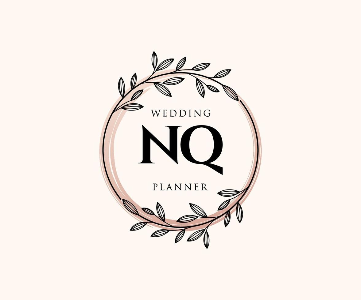 nq initiales lettre mariage monogramme logos collection, modèles minimalistes et floraux modernes dessinés à la main pour cartes d'invitation, réservez la date, identité élégante pour restaurant, boutique, café en image vectorielle vecteur