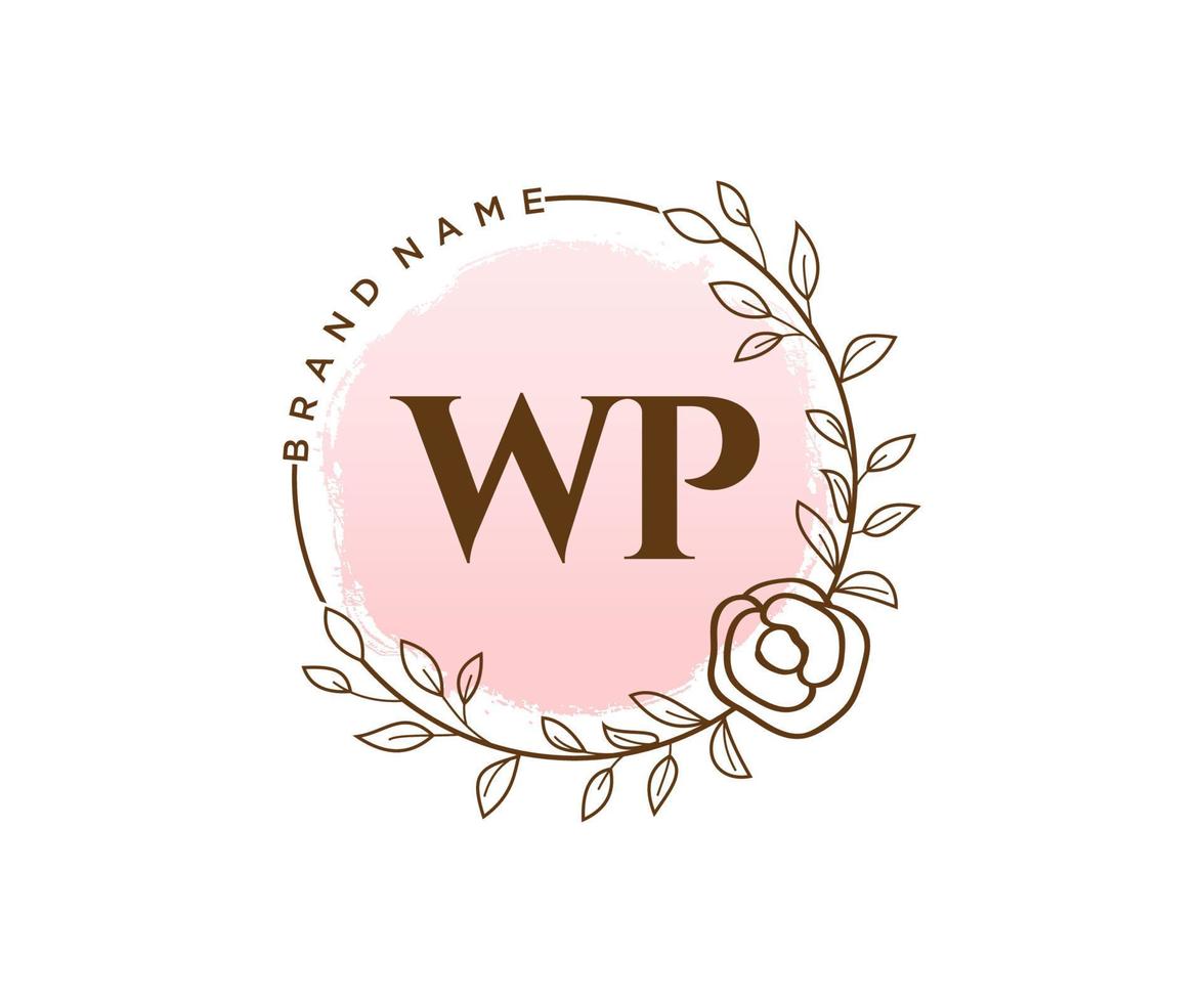 logo féminin wp initial. utilisable pour les logos nature, salon, spa, cosmétique et beauté. élément de modèle de conception de logo vectoriel plat.