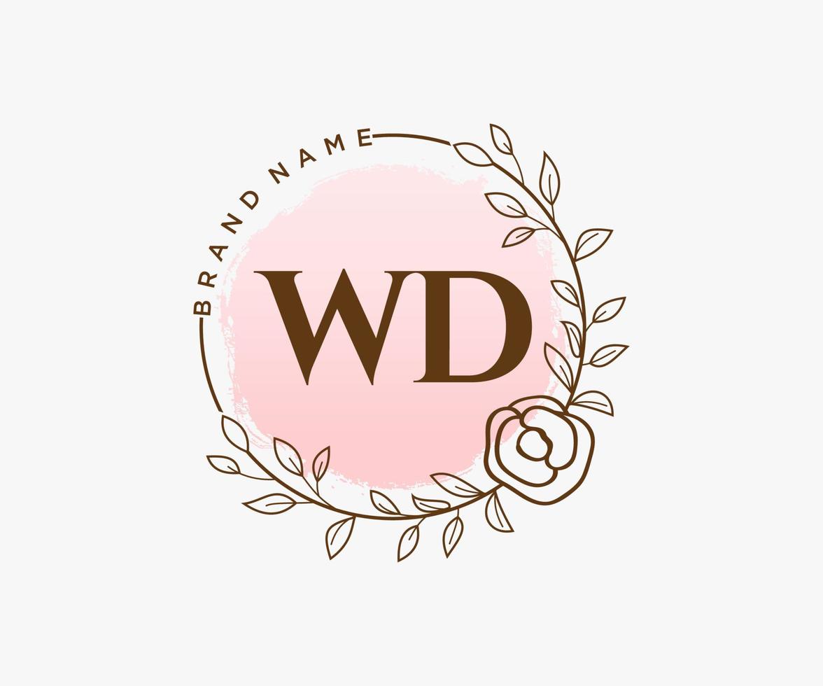 logo féminin wd initial. utilisable pour les logos nature, salon, spa, cosmétique et beauté. élément de modèle de conception de logo vectoriel plat.