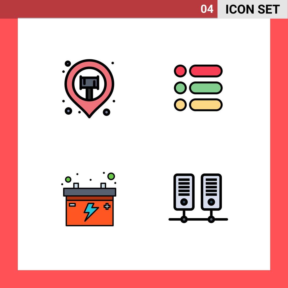 symboles d'icônes universelles groupe de 4 couleurs plates de ligne de remplissage modernes d'emplacement carte de batterie broche centre de texte éléments de conception vectoriels modifiables vecteur
