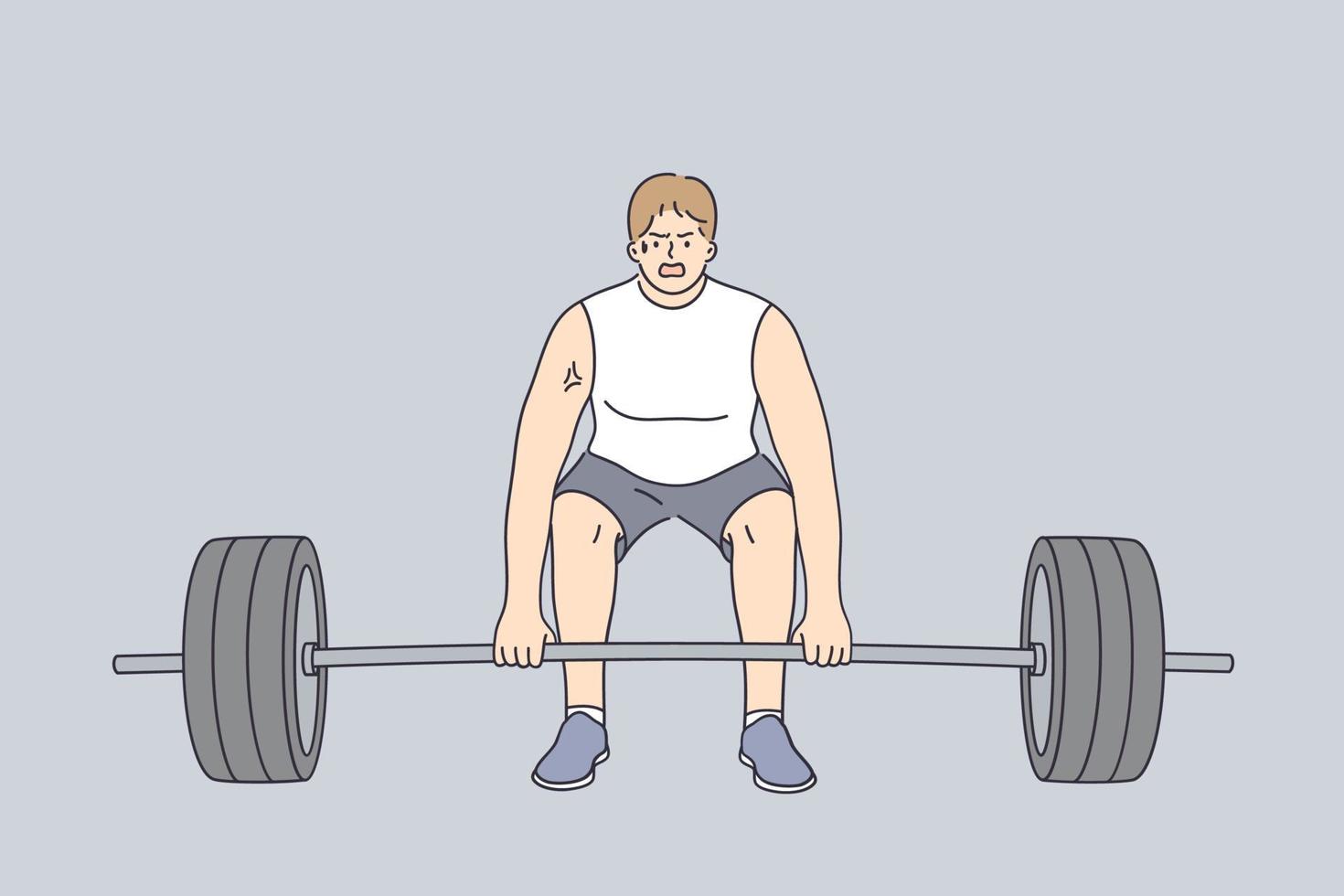 powerlifting, style de vie sportif, concept d'haltérophilie. homme musclé fort agressif en vêtements de sport faisant des exercices de soulevé de terre pendant l'illustration vectorielle d'entraînement vecteur