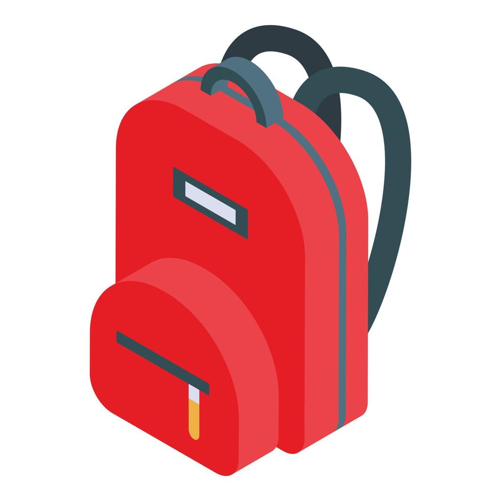 icône de sac à dos rouge, style isométrique vecteur