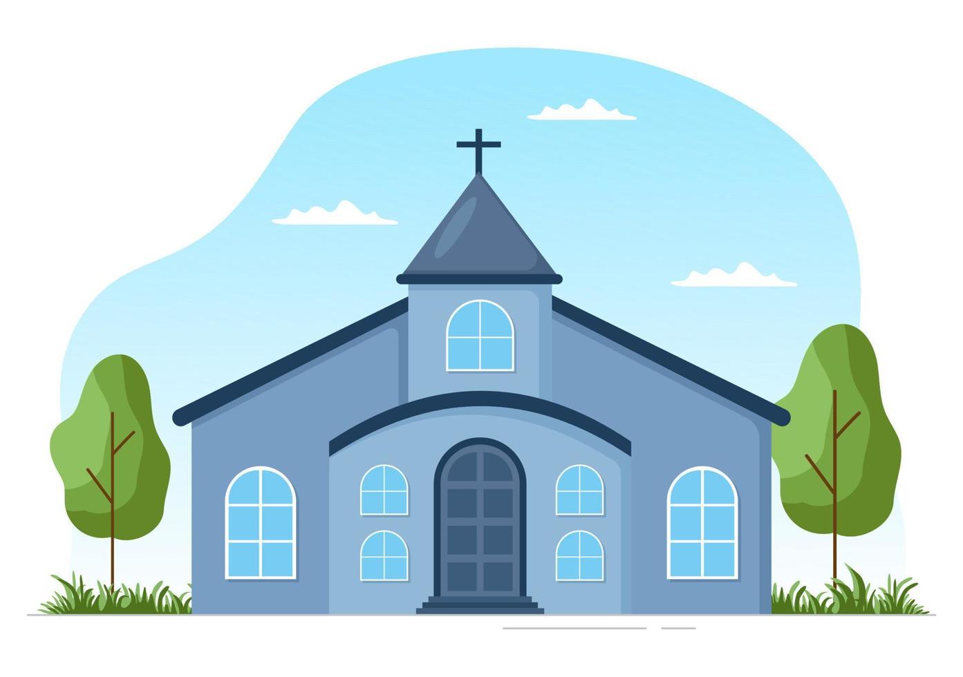 église luthérienne avec bâtiment de temple cathédrale et architecture de lieu de religion chrétienne dans une illustration de modèle dessiné à la main de dessin animé plat vecteur