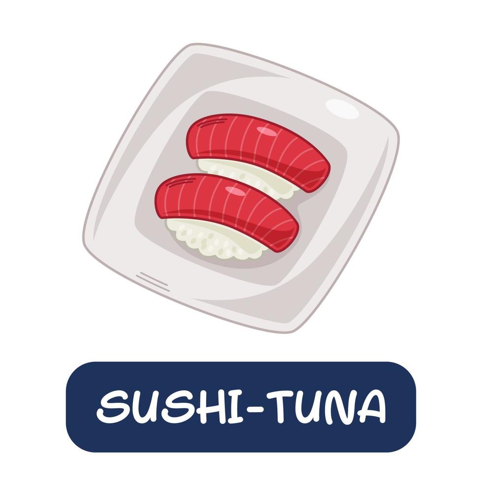 dessin animé sushi-thon, vecteur de cuisine japonaise isolé sur fond blanc