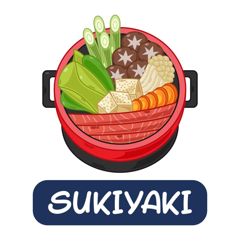 dessin animé sukiyaki, vecteur de cuisine japonaise isolé sur fond blanc