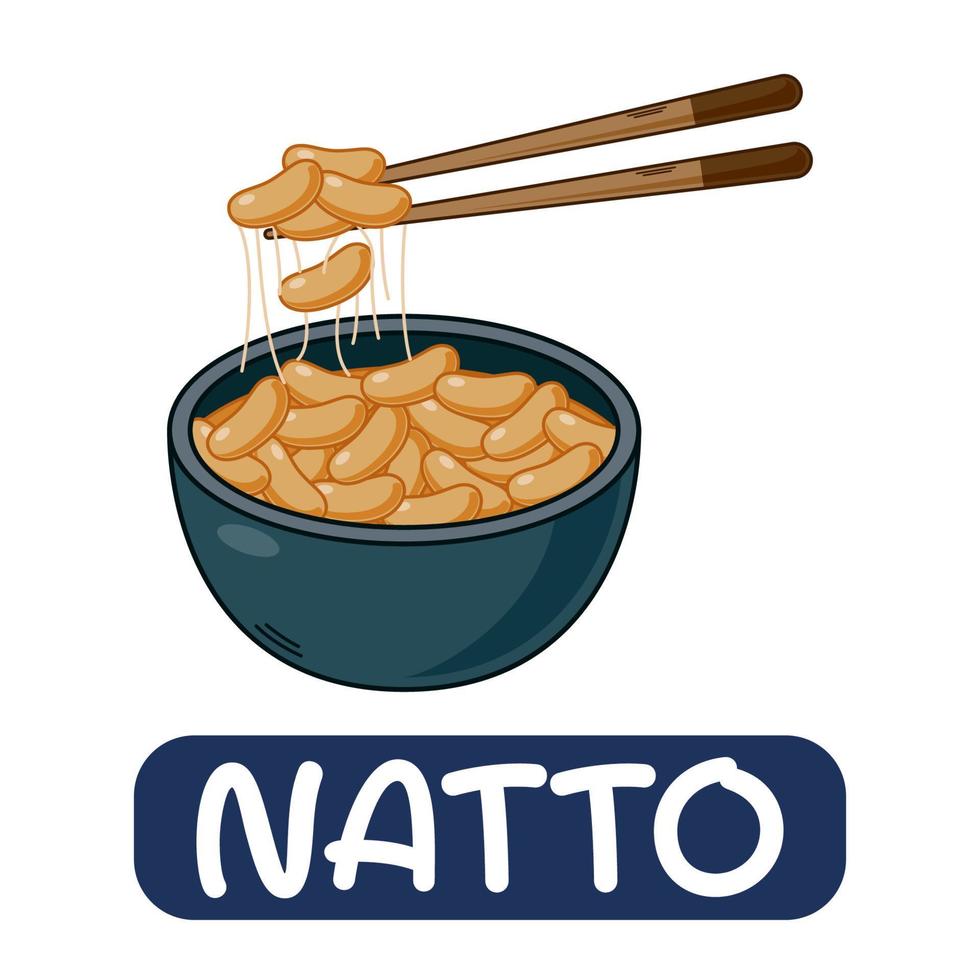 dessin animé natto, vecteur de cuisine japonaise isolé sur fond blanc