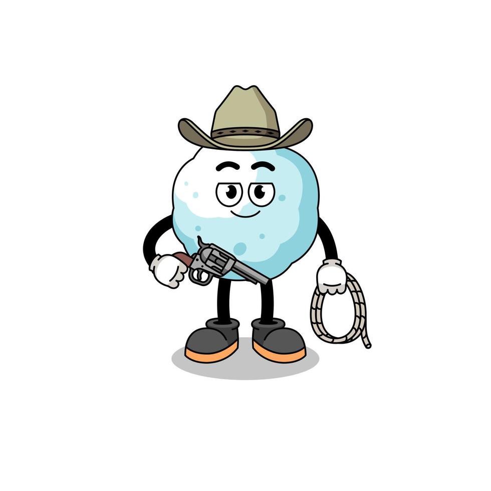 mascotte de personnage de boule de neige en tant que cow-boy vecteur