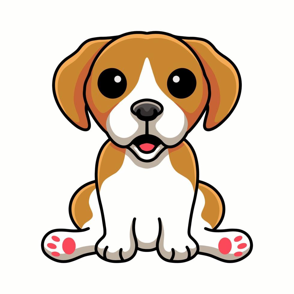 mignon petit dessin animé de chien beagle assis vecteur