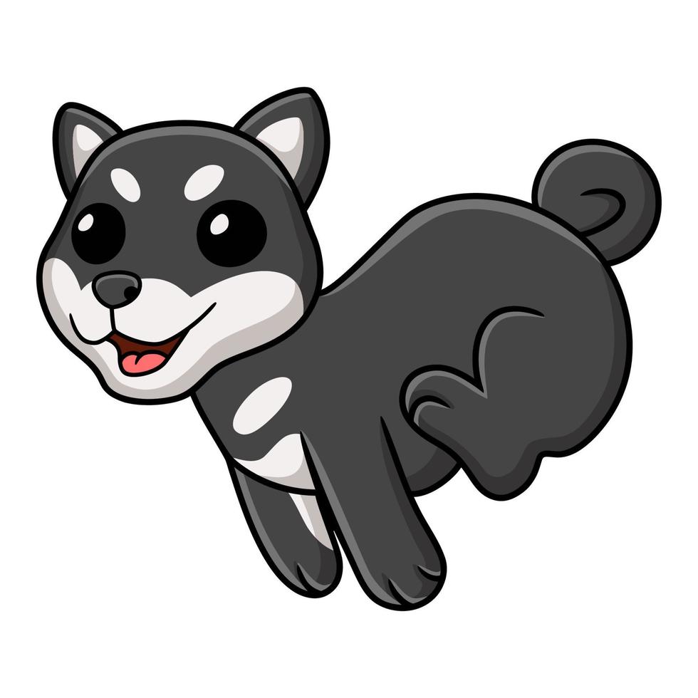dessin animé mignon chien shiba inu noir en cours d'exécution vecteur