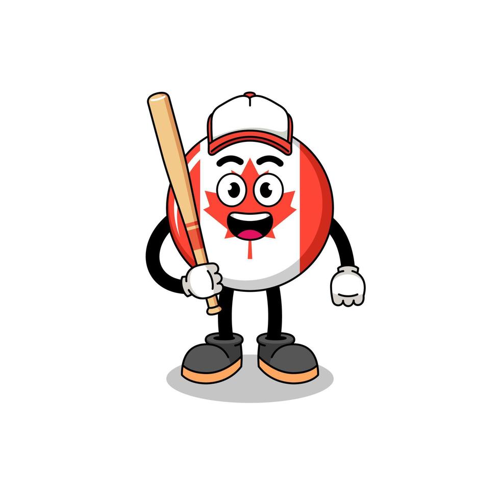 caricature de mascotte du drapeau du canada en tant que joueur de baseball vecteur