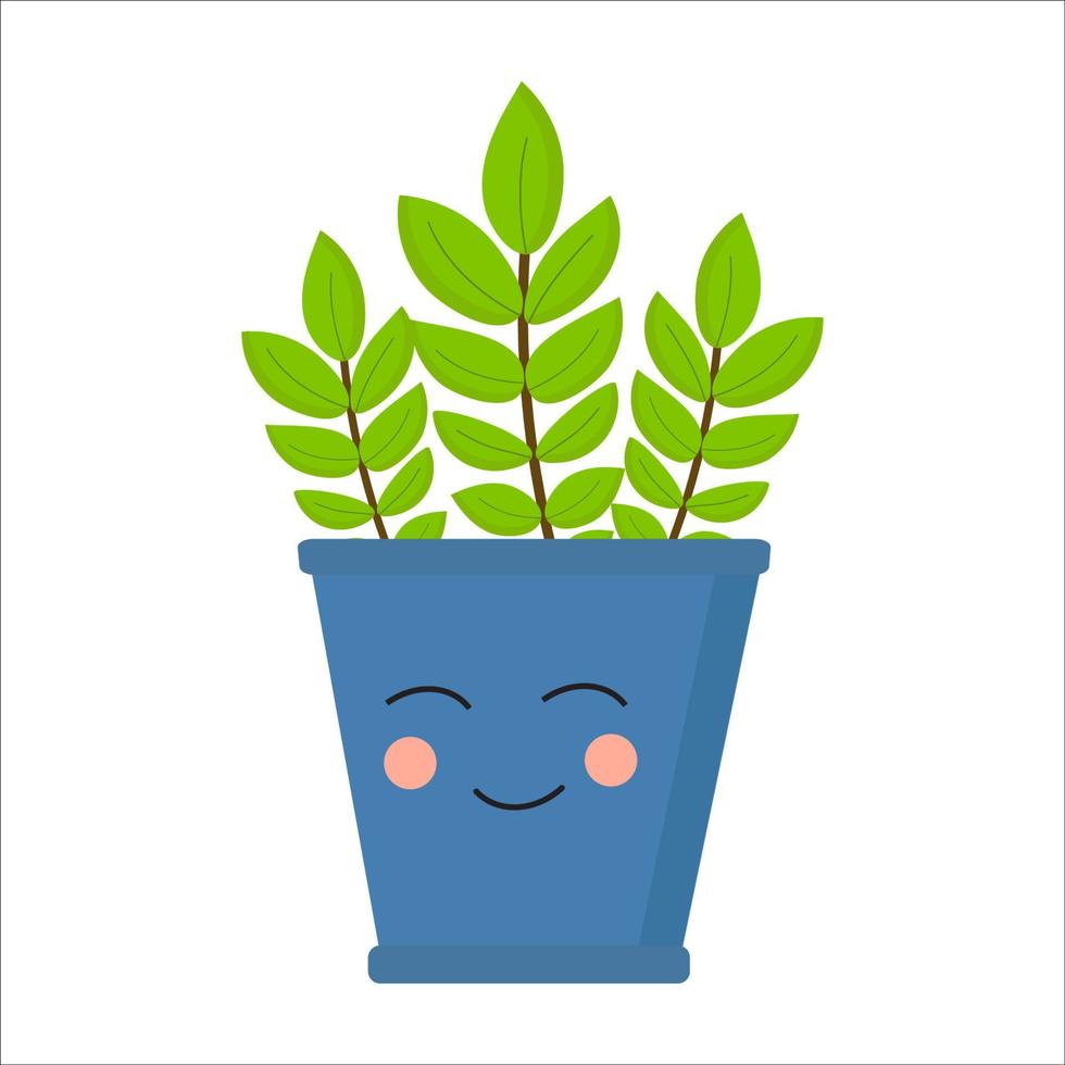 une plante dans un pot bleu en face vecteur